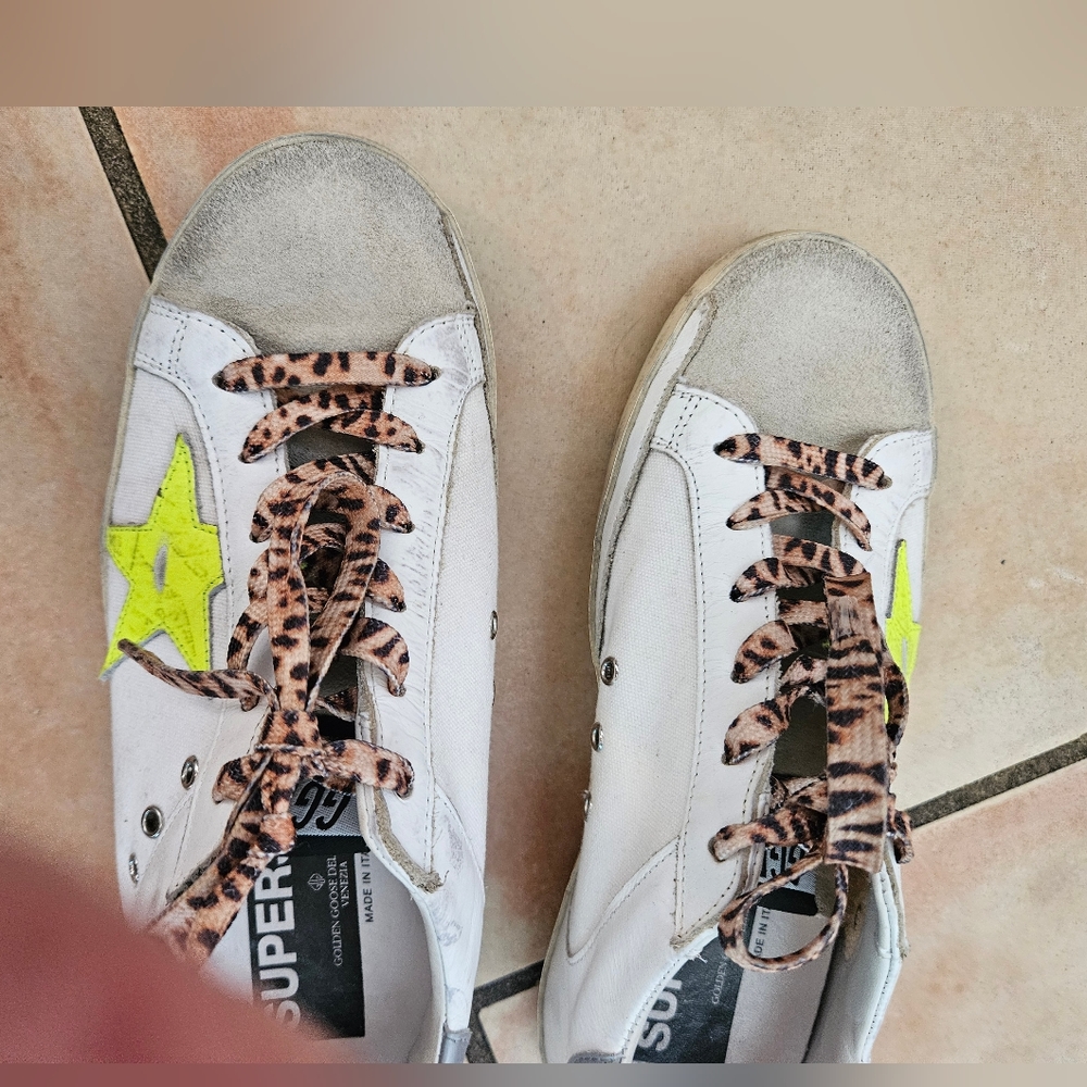 Golden Goose GGDB Superstar 37 7 white neon yellow star silver back sneakers - Picture 3 of 10